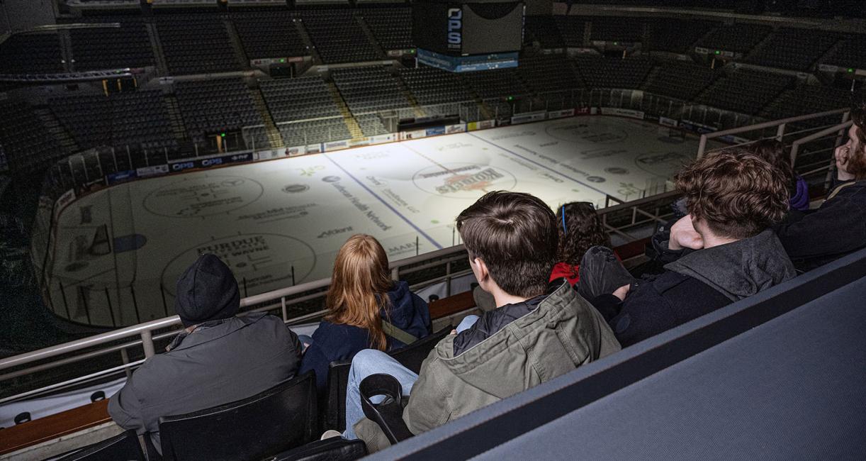Music industry students are above an ice rink